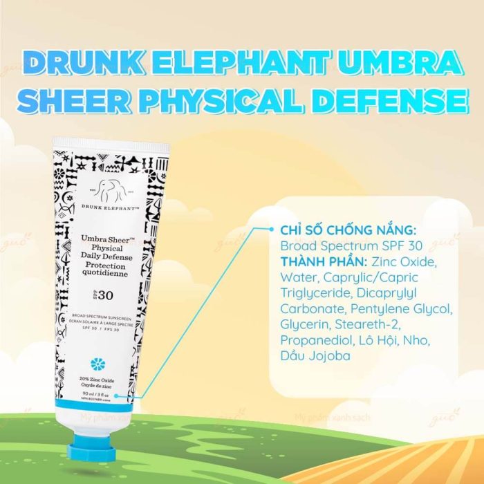 Kem Chống Nắng Vật Lý Cho Mẹ Bầu Drunk Elephant Umbra Sheer Physical Defense Broad Spectrum Sunscreen SPF 30