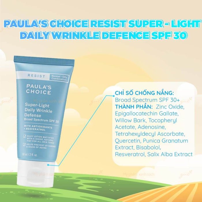 Kem Dưỡng Chống Nắng Cho Bà Bầu Paula's Choice Resist Super - Light Daily Wrinkle Defense SPF 30