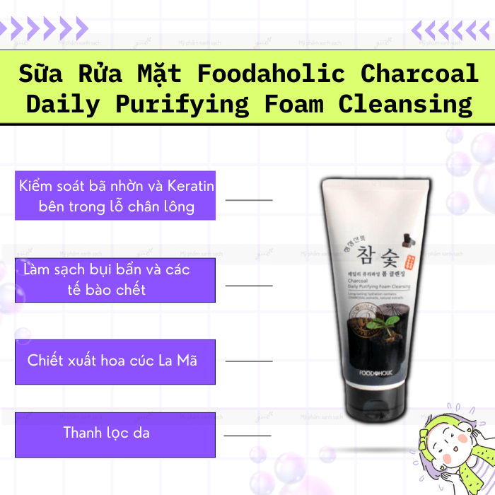 Foodaholic Sữa rửa mặt than tre Charcoal Daily Purifying Foam Cleansing