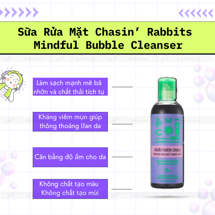 Sữa rửa mặt Chasins Rabbits từ than tre hoạt tính Mindful Bubble Cleanser