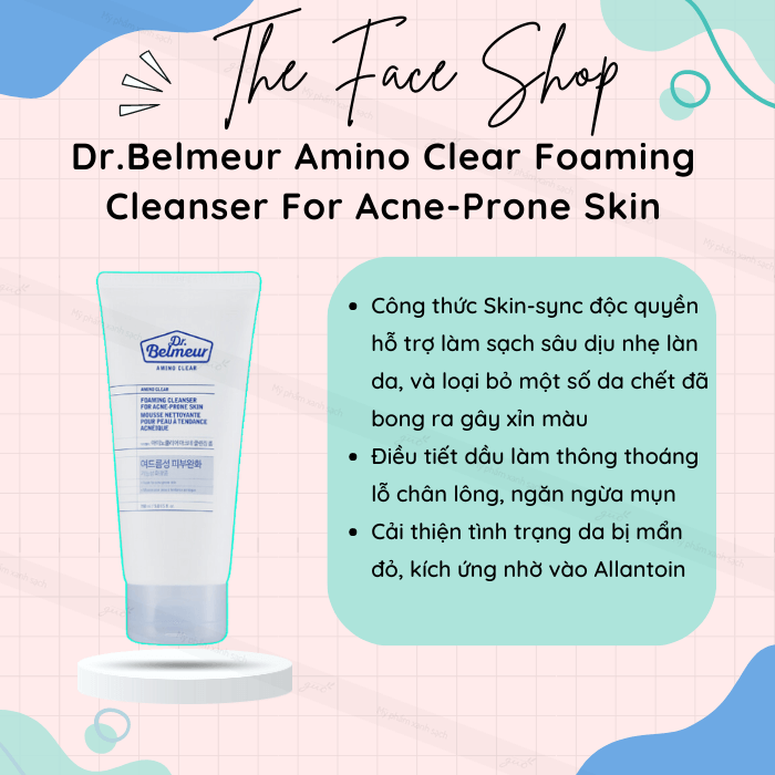 Sữa Rửa Mặt Cho Da Mụn Dầu Nhạy Cảm Dr.Belmeur Amino Clear Foaming Cleanser For Acne-Prone Skin