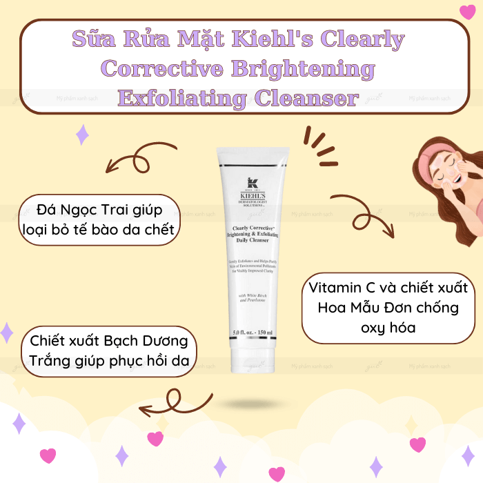 Sữa rửa mặt dưỡng trắng da Clearly Corrective Brighting Exfolianting Cleanser Kiehl's
