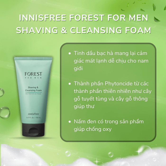Sữa rửa mặt kết hợp làm mềm vùng da cạo râu innisfree Forest for men Shaving & Cleansing Foam
