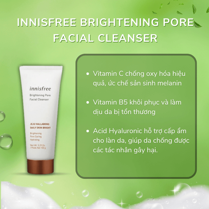 Sữa rửa mặt làm sáng và sạch da innisfree Brightening Pore Facial Cleanser