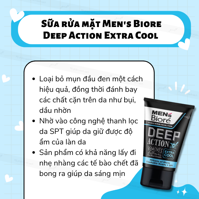 Sữa Rửa Mặt Tác Động Kép Sạch Sâu Cực Mát Lạnh Cho Nam Men's Biore Deep Action Extra Cool