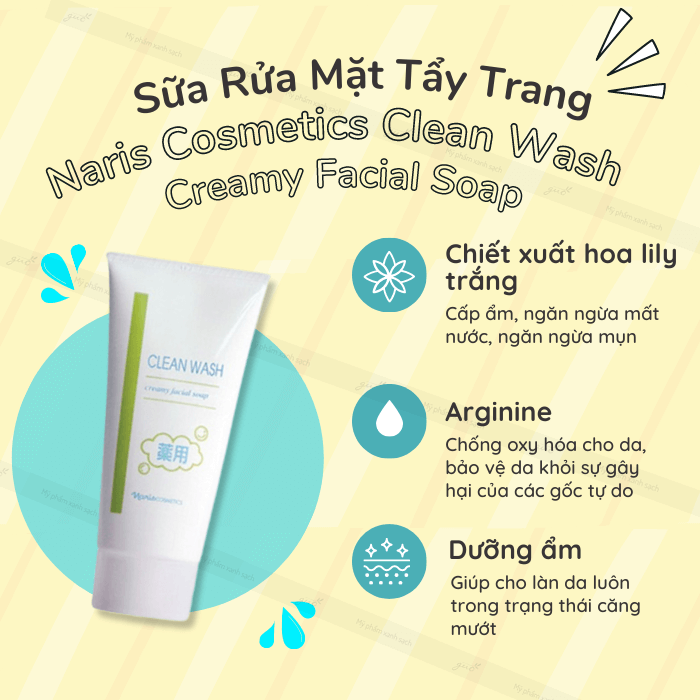 Sữa Rửa Mặt & Tẩy Trang Naris Cosmetics Clean Wash Creamy Facial Soap