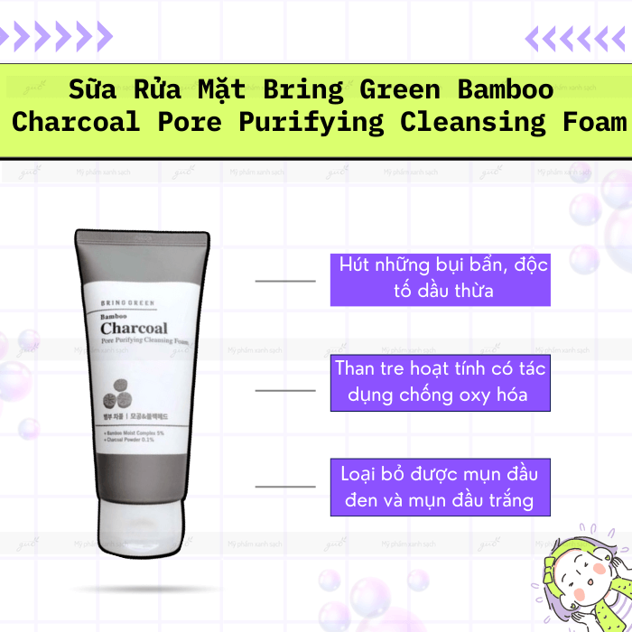 Sữa rửa mặt than tre hoạt tính Bring Green Bamboo Charcoal Pore Purifying Cleansing Foam
