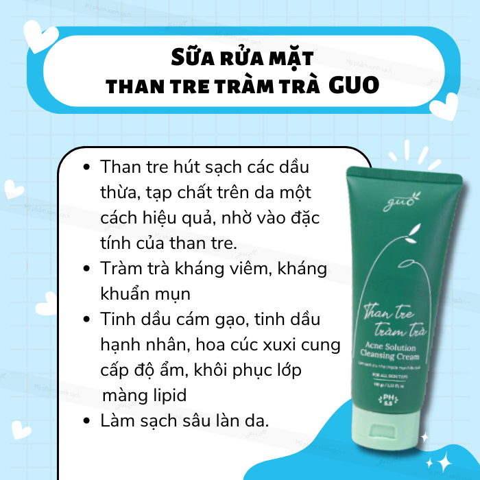 Sữa Rửa Mặt Cho Nam Và Nữ Than Tre Tràm Trà GUO– Acne Solution Cleansing Cream Guo