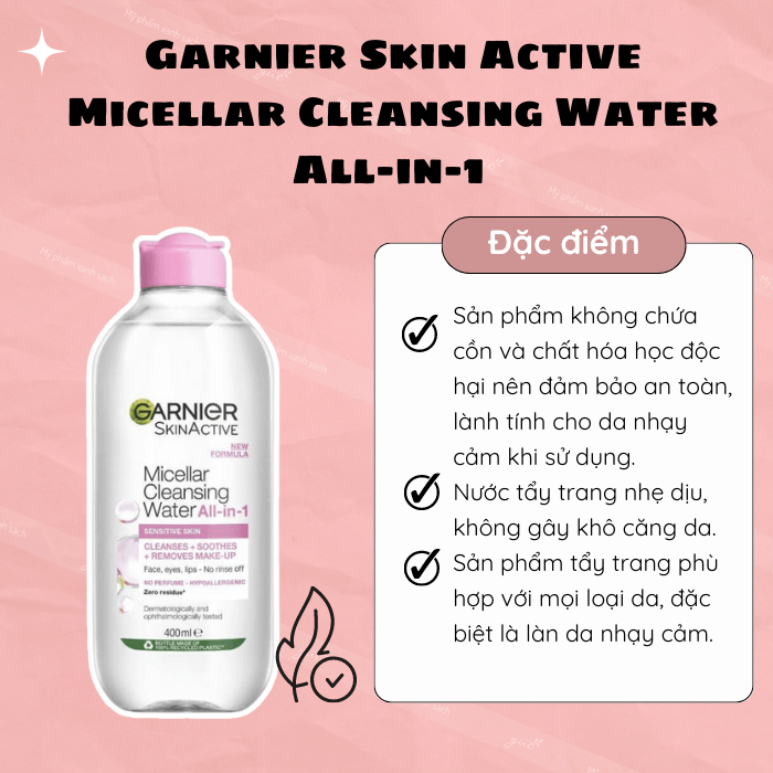 Nước tẩy trang cho da nhạy cảm garnier skin active micellar cleansing water all in 1