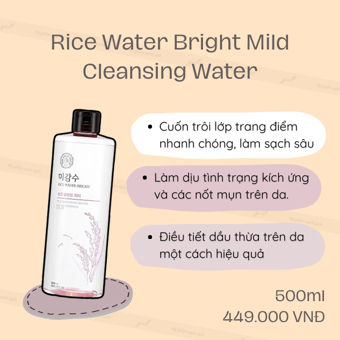 Nước tẩy trang cho da dầu mụn rice water bright mild