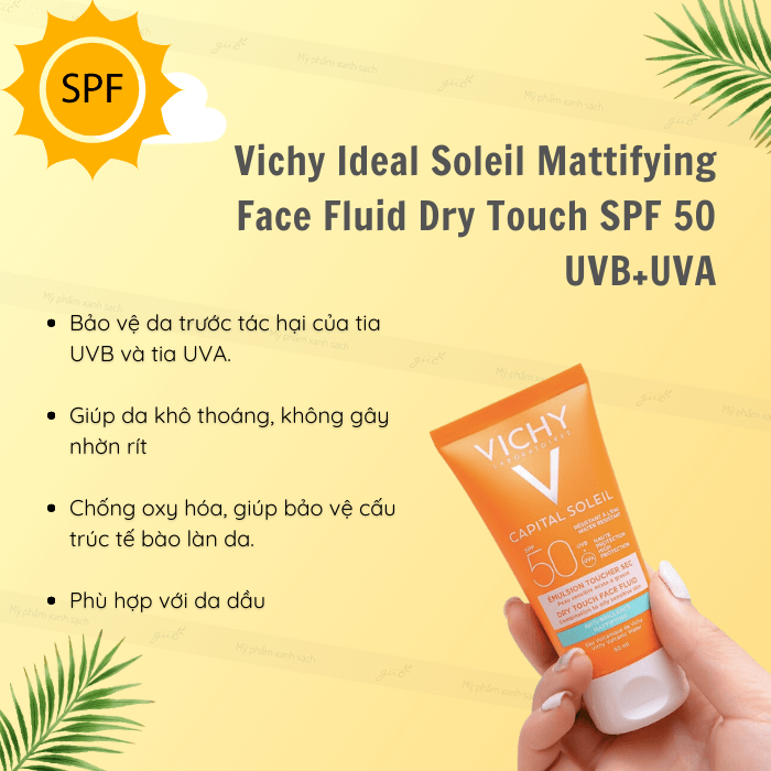 Kem chống nắng vichy ideal soleil mattifying face fluid dry touch