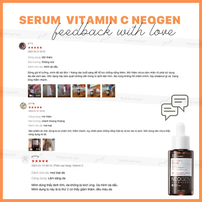 Review của khách hàng về serum vitamin c neogen