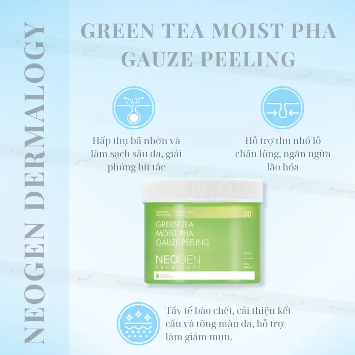 Tẩy da chết neogen dermalogy green tea moist pha gauze peeling