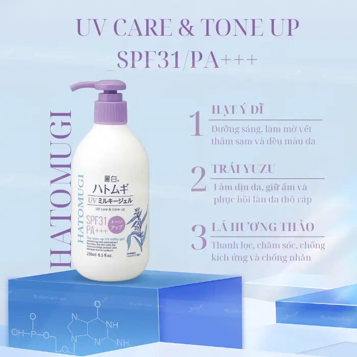 Review sữa dưỡng thể hatomugi uv care tone up spf31 pa+++