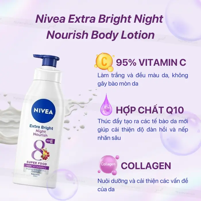 Review sữa dưỡng thể nivea extra bright night nourish body lotion
