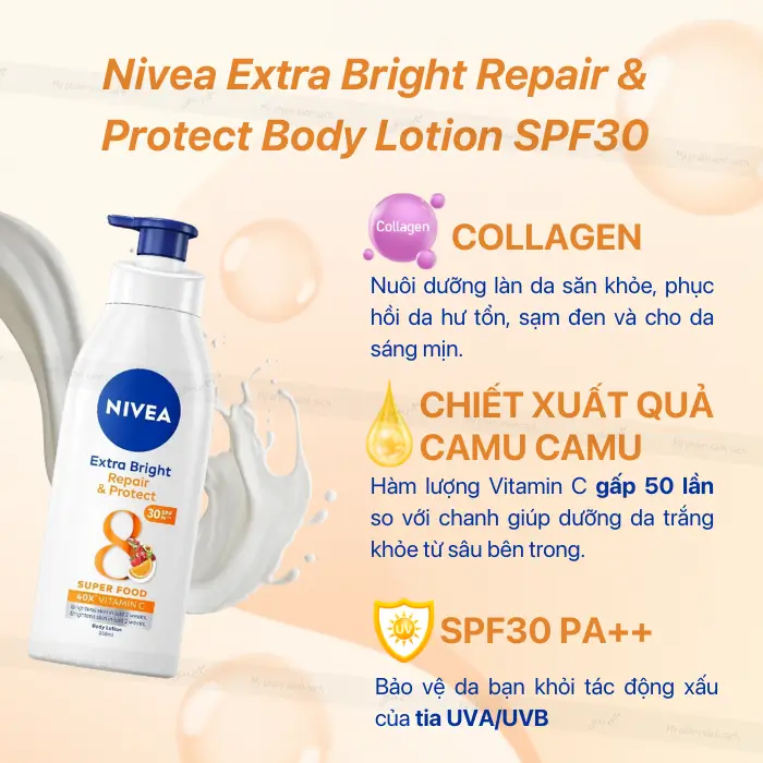 Review sữa dưỡng thể nivea extra bright repair protect spf30