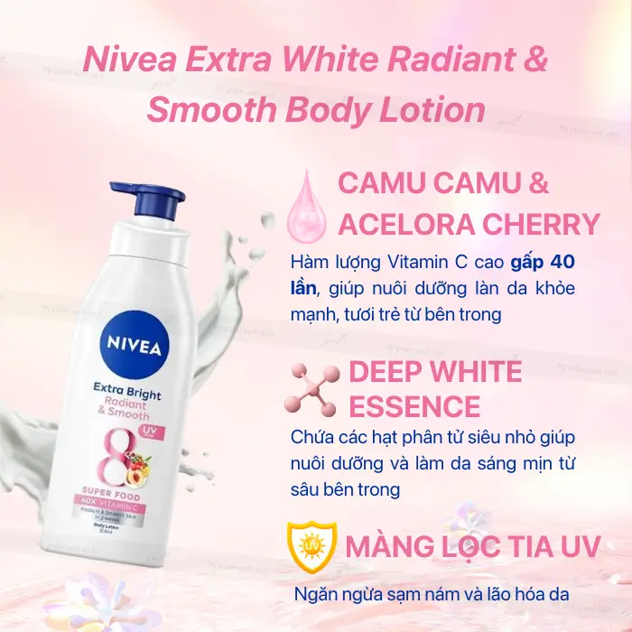 Review sữa dưỡng thể nivea extra white radiant smooth