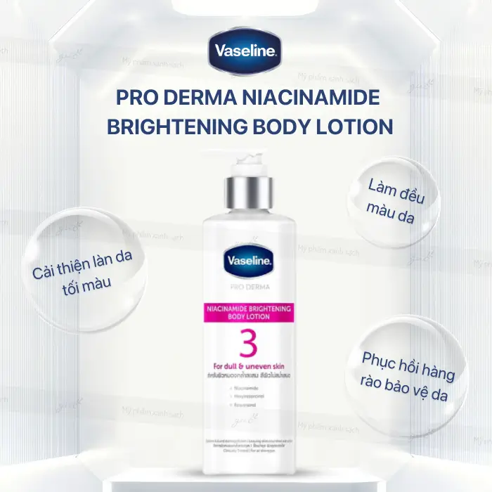 Review sữa dưỡng thể Vaseline pro derma niacinamide brightening webp